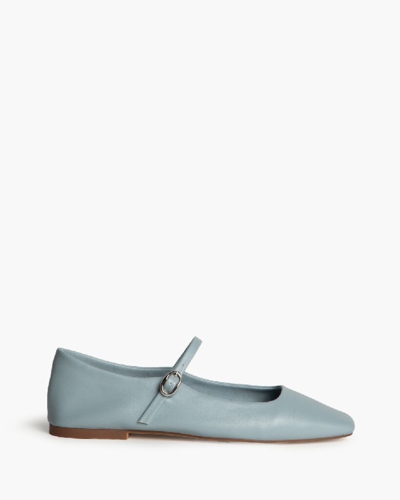 Blue Leather Mary Jane Ballerina Flats
