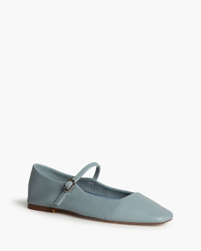 Blue Leather Mary Jane Ballerina Flats