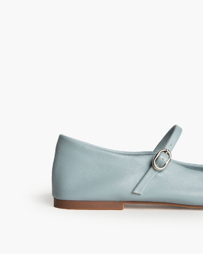 Blue Leather Mary Jane Ballerina Flats