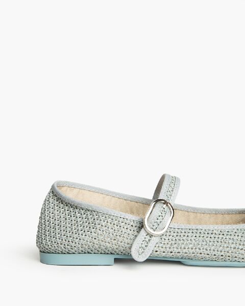 Grey Woven Ballet Flats with Strap Detail
