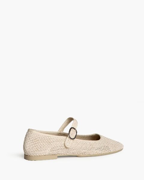 Beige Textured Mary Jane Ballet Flats with Buckle
