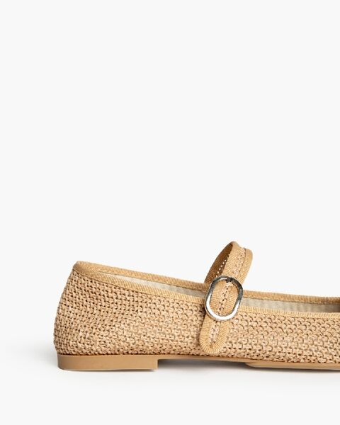 Beige Woven Flats with Buckle Detail