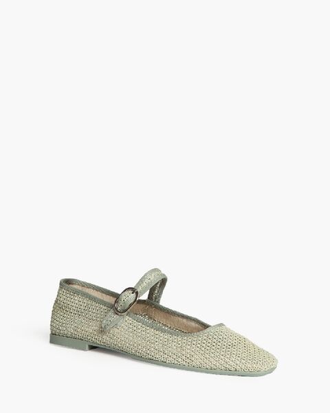 Green Woven Mary Jane Flats with Strap