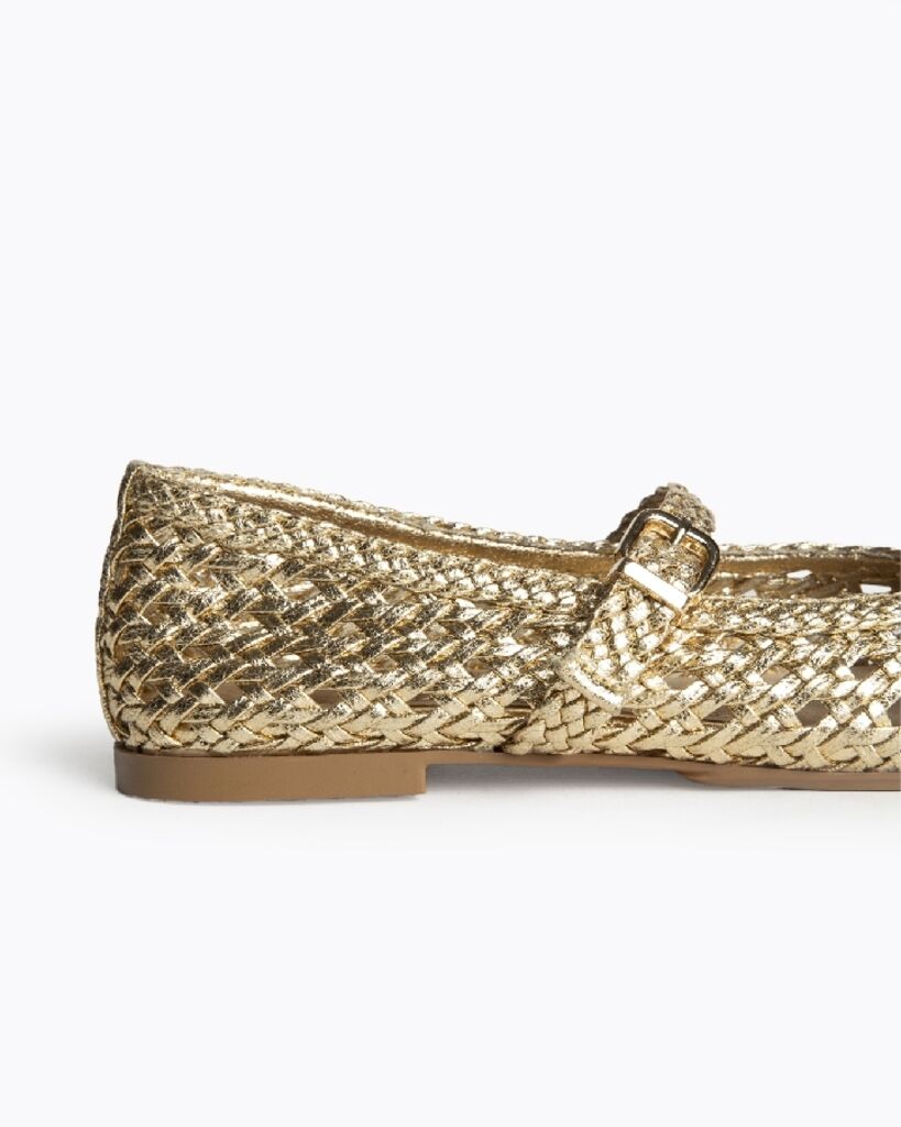 Gold Woven Mary Jane Flats with Buckle