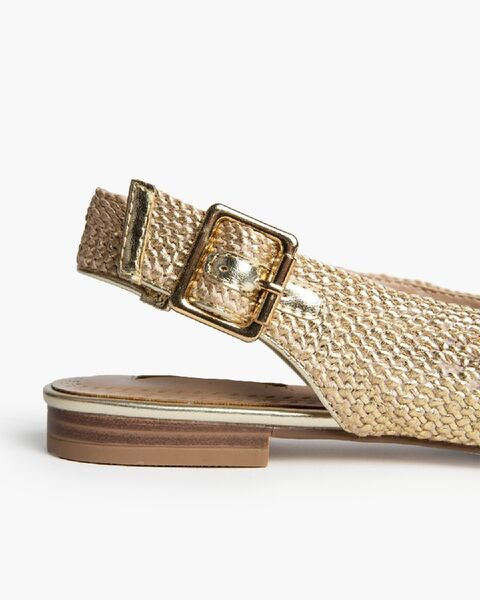 Gold Woven Slingback Flats with Buckle Strap