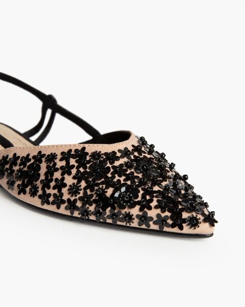 Black Embellished Slingback Flats with Star Accents
