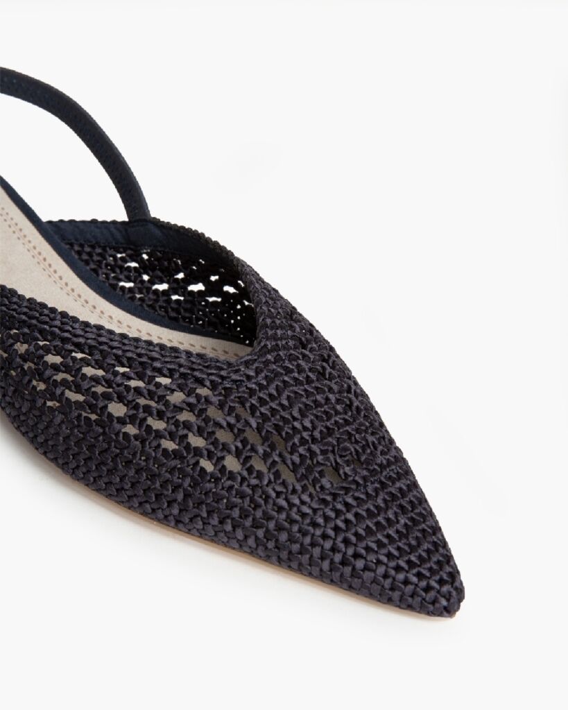 Navy Woven Slingback Flats with Pointed Toe