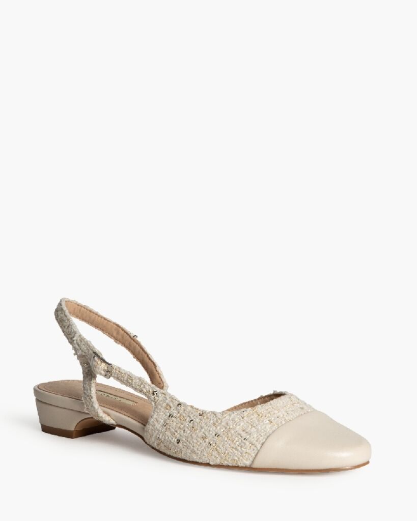 Cream Textured Slingback Low Heel Shoe
