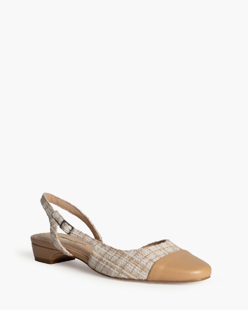 Beige Tweed Slingback Flats with Cap Toe
