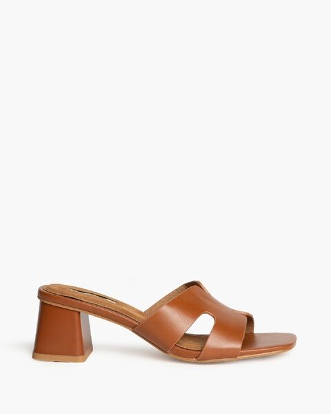 Brown Block Heel Sandals with Cut-Out Design