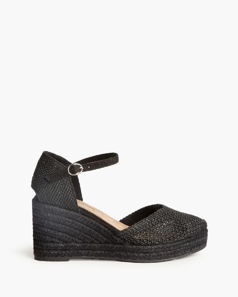 Black Woven Espadrille Wedge with Ankle Strap