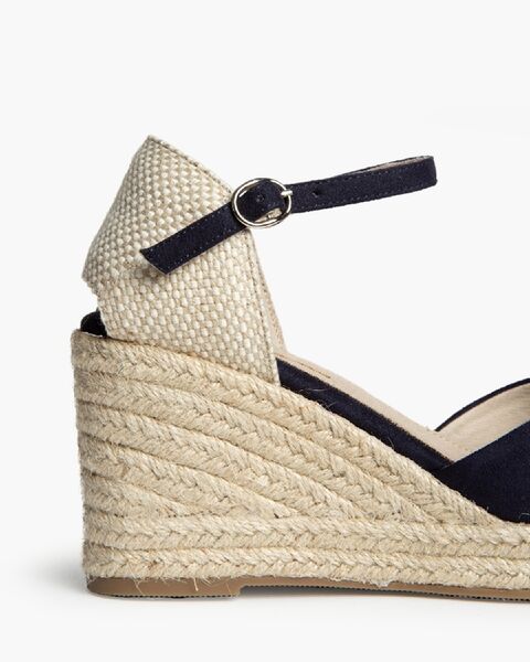 Navy Canvas Wedge Espadrilles with Ankle Strap