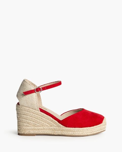 Red Suede Wedge Espadrille with Ankle Strap