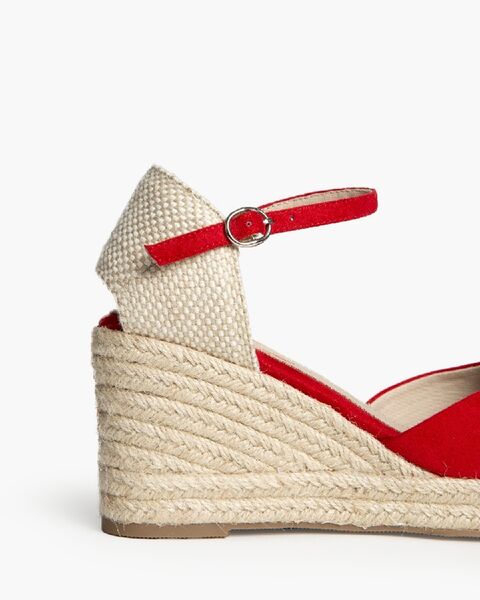 Red Suede Wedge Espadrille with Ankle Strap