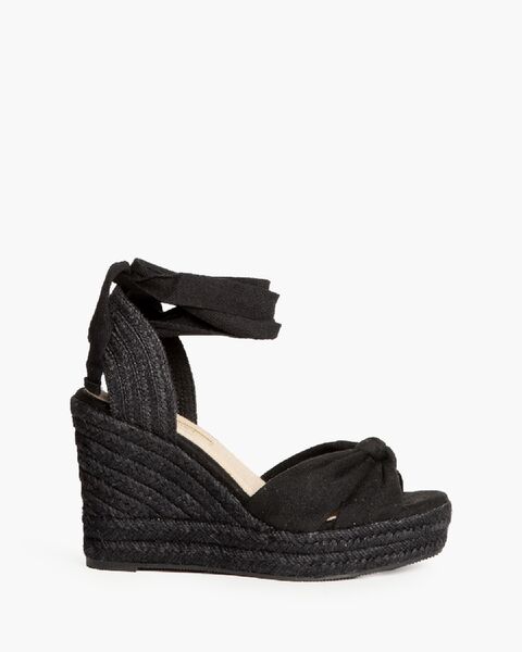Black Woven Wedge Sandals with Ankle Tie
