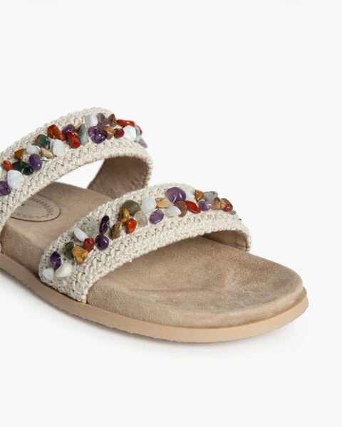 Natural Beaded Sandals with Dual Straps