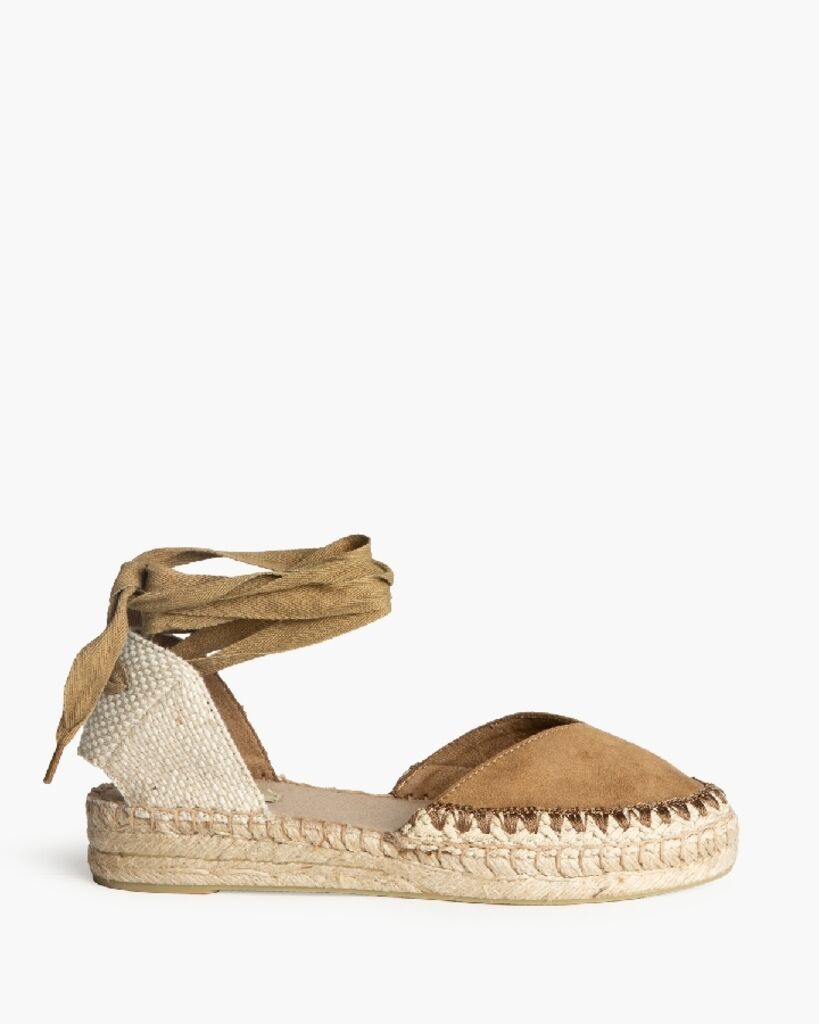 Brown Canvas Espadrille with Ankle Tie