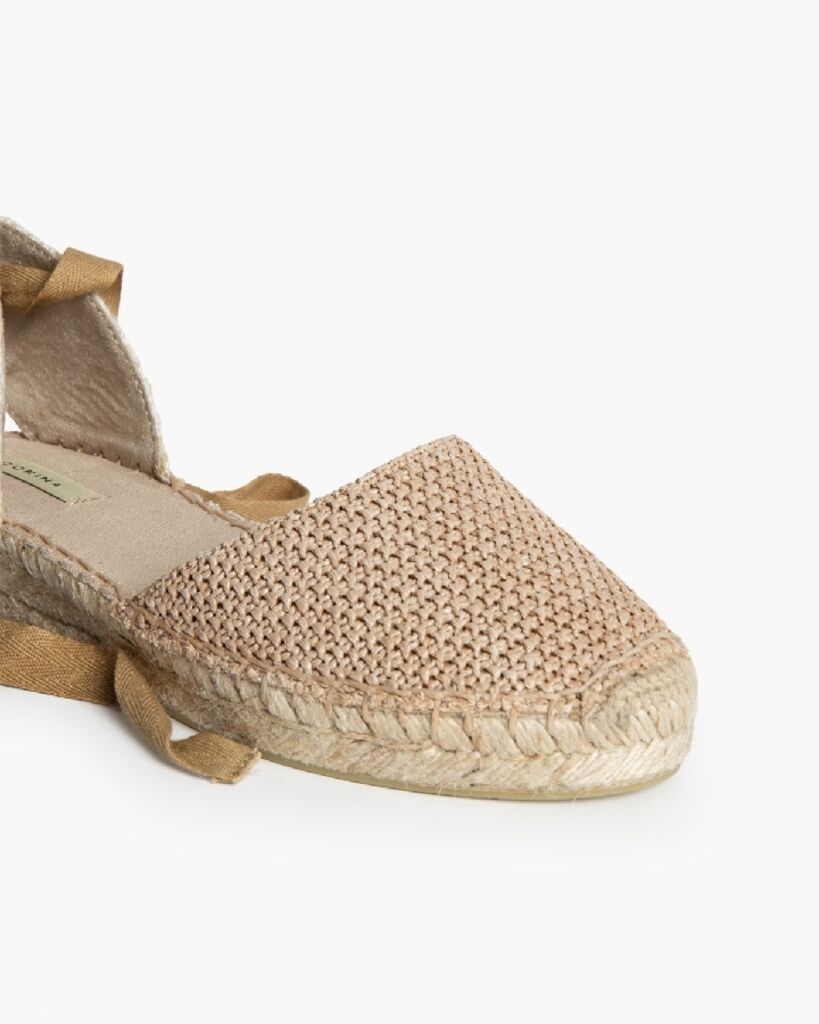 Beige Woven Espadrille with Ankle Tie