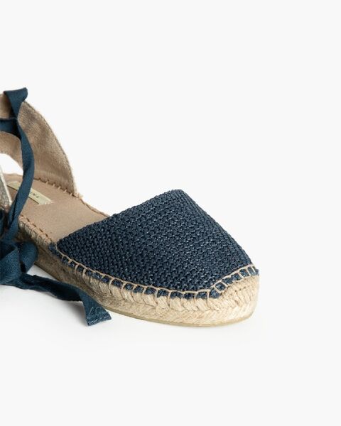 Navy Woven Espadrille with Ankle Tie