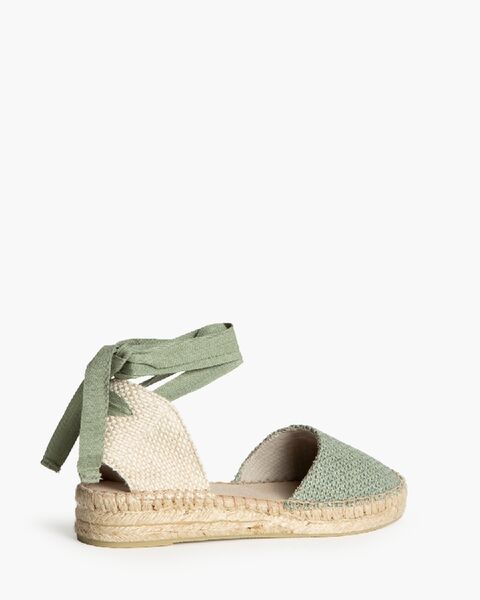 Green Woven Espadrille with Ankle Tie