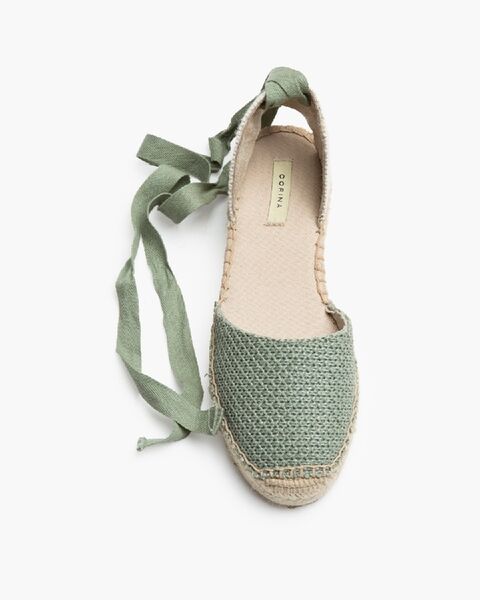 Green Woven Espadrille with Ankle Tie