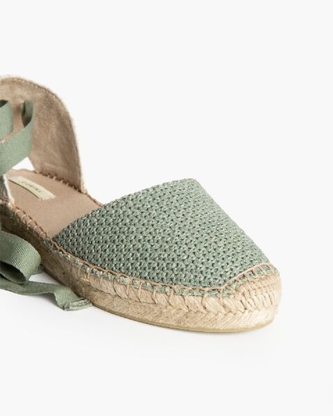 Green Woven Espadrille with Ankle Tie