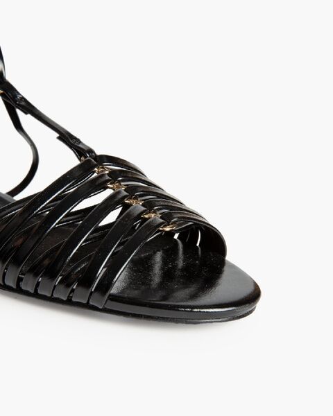 Black Glossy Sandals with Strappy Design