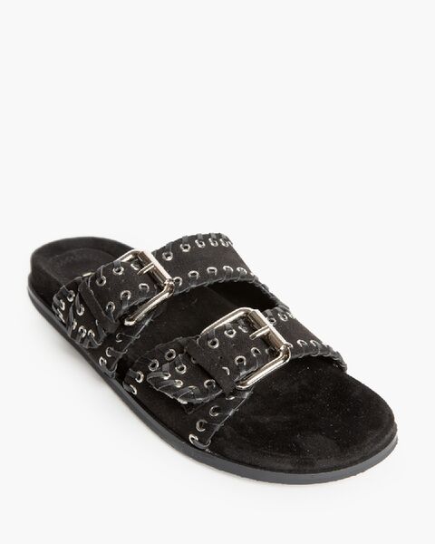 Black Textured Sandals with Buckle Detail