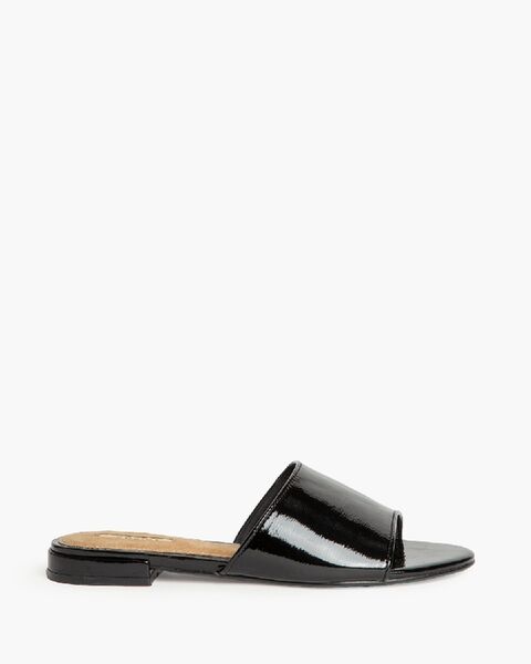 Black Patent Slide Sandals with Glossy Finish