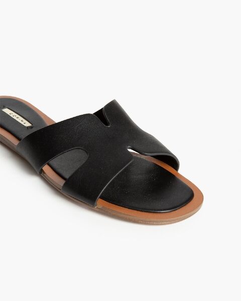 Black Slide Sandal with Interwoven Strap