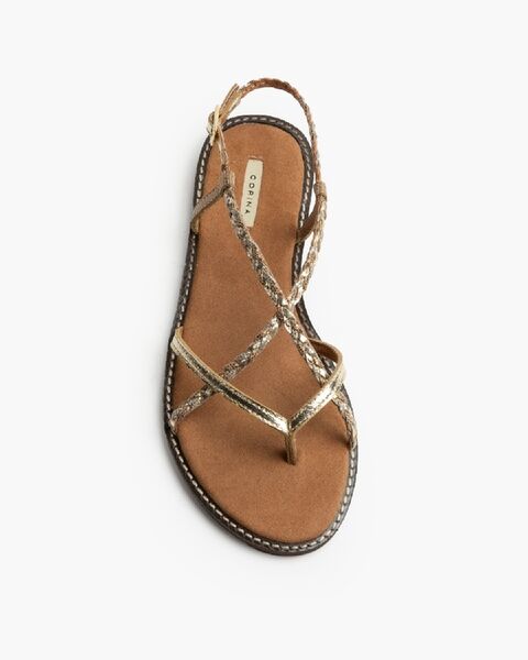 Gold Strappy Sandals with Buckle Closure