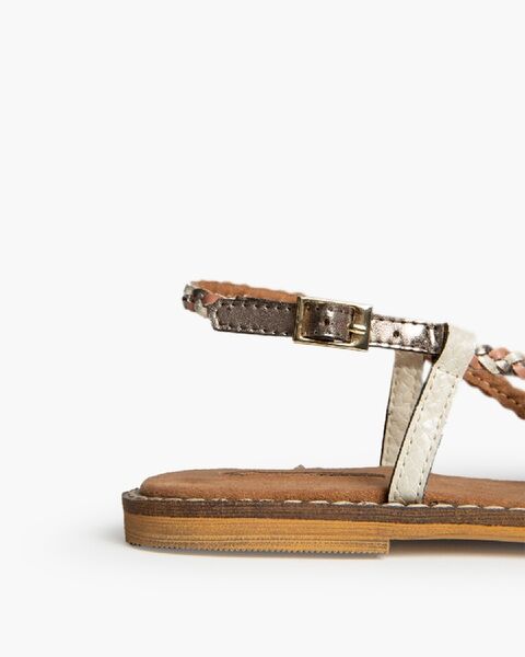 Gold Strappy Sandals with Buckle Closure