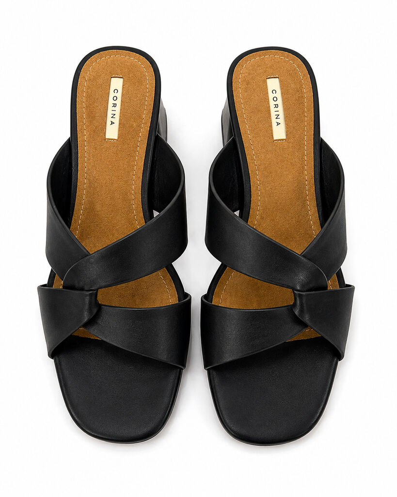 Heeled Mule Open-Toe Nappa NEGRO