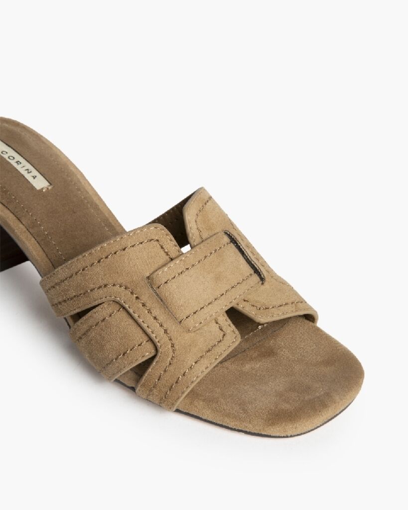 Heeled Mule Open-Toe Suede CAMEL