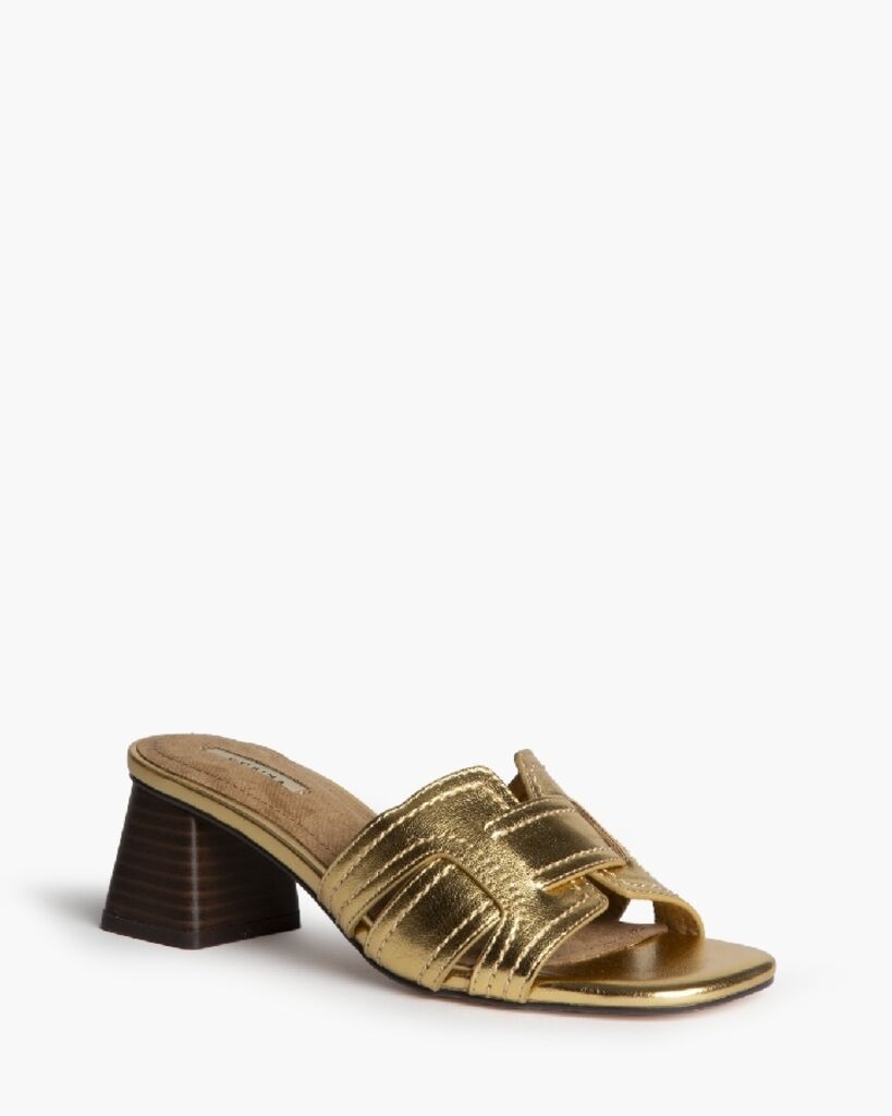 Heeled Mule Open-Toe Laminato ORO