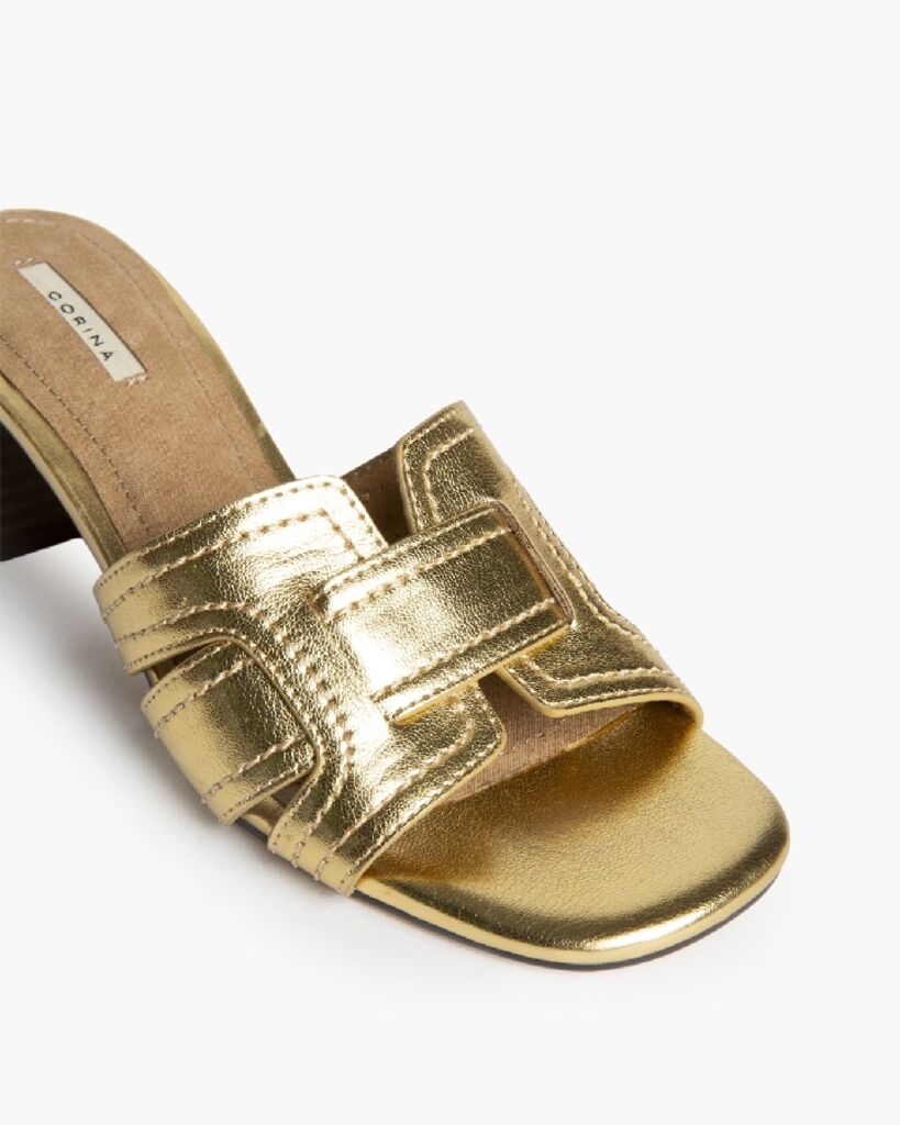 Heeled Mule Open-Toe Laminato ORO