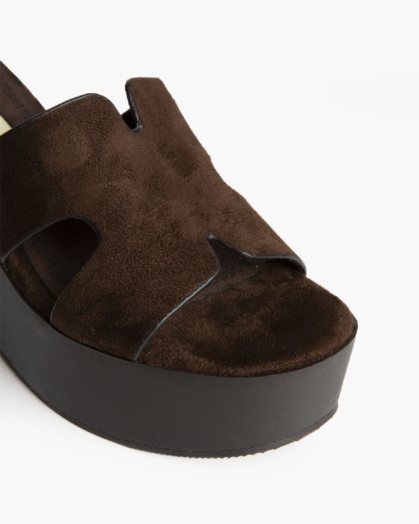 Heeled Mule Open-Toe Suede CAFE