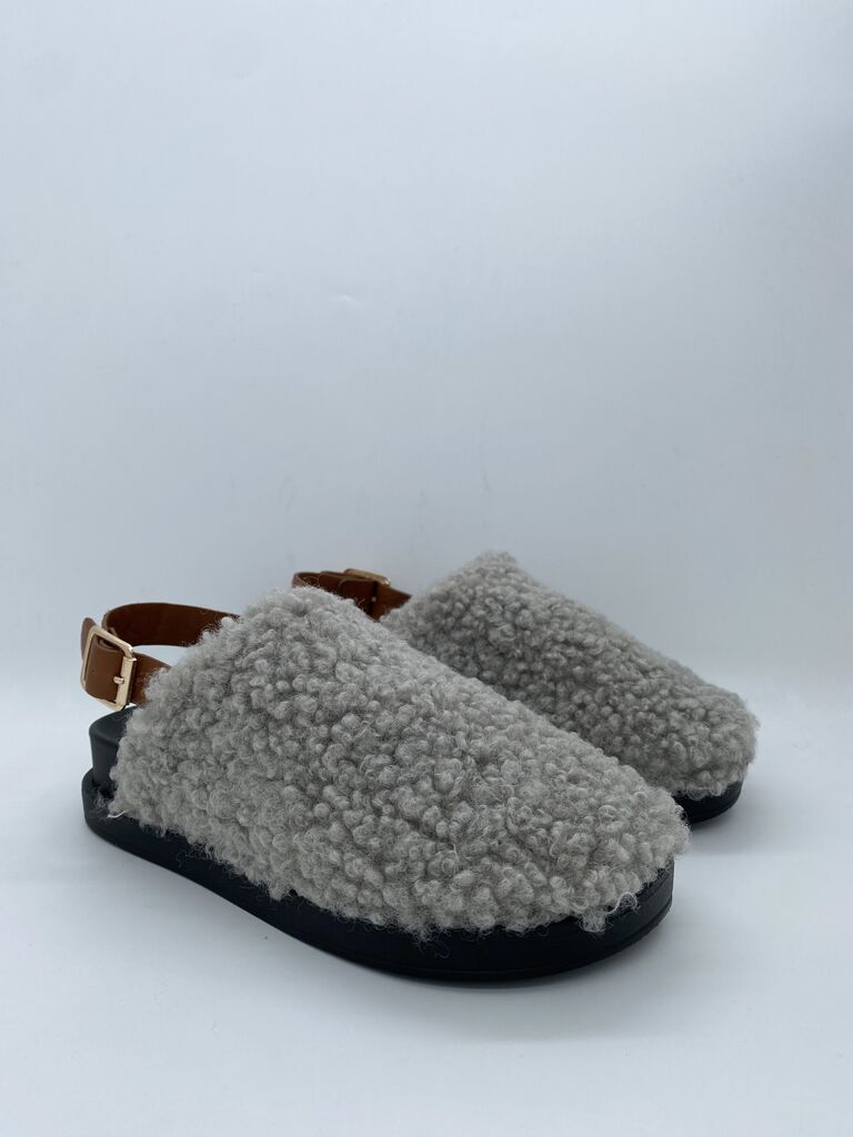 Gray Textured Slide Sandals with Adjustable Strap
