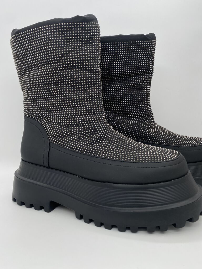 Black Studded Platform Boots with Lug Sole