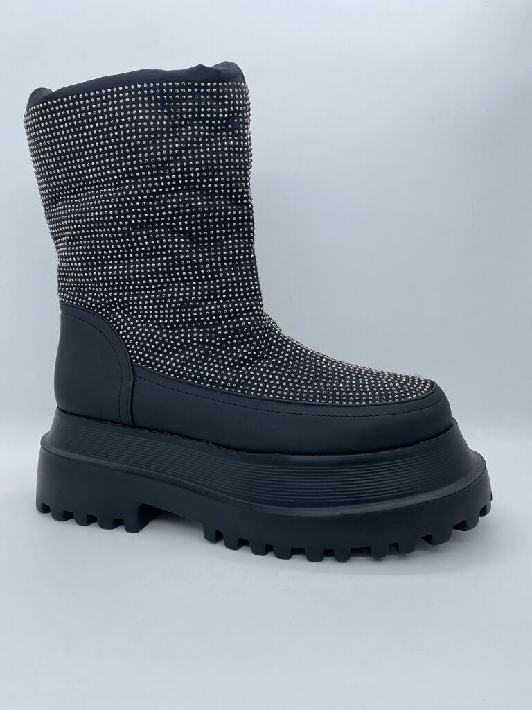 Black Studded Platform Boots with Lug Sole