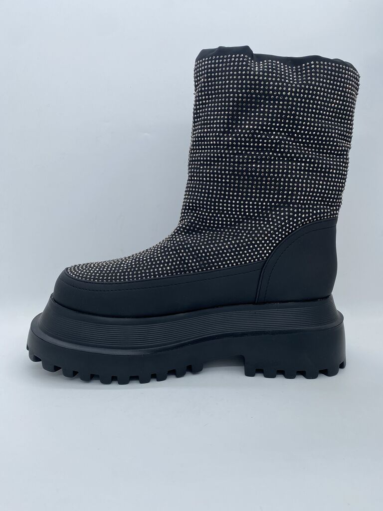 Black Studded Platform Boots with Lug Sole