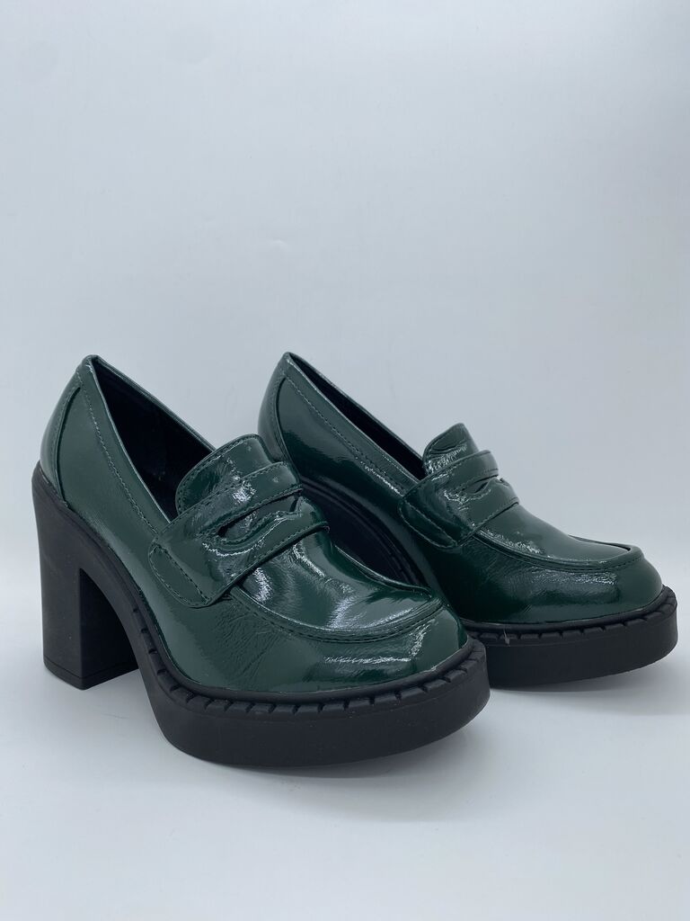 Emerald Patent Chunky Heel Loafers