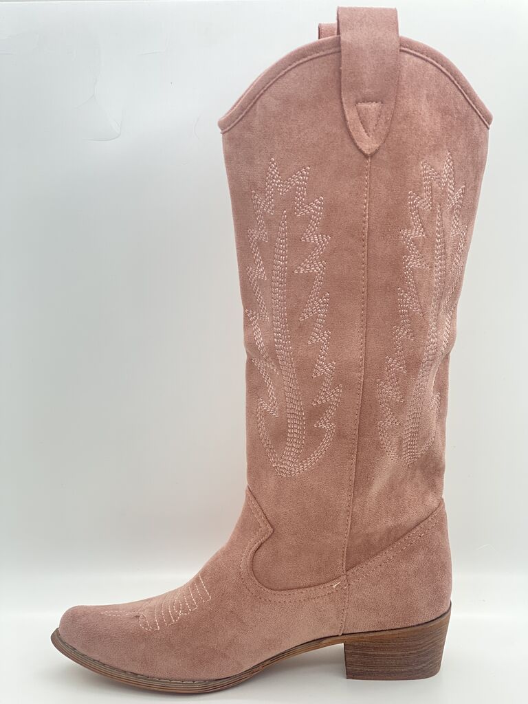 Blush Suede Western Boot with Embroidered Detail
