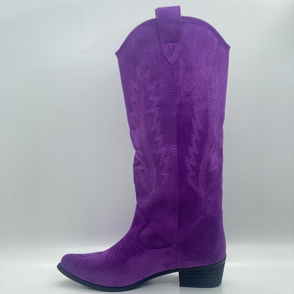 Purple Suede Cowboy Boots with Embroidered Detail