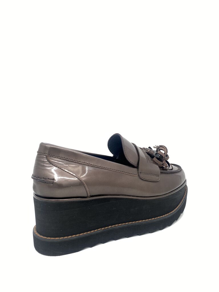 Metallic Platform Loafers with Floral Accent