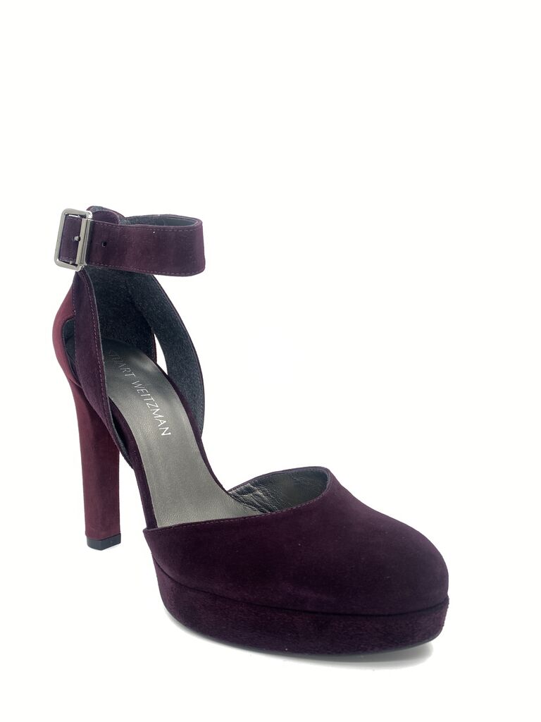 Burgundy Suede Platform Heels with Ankle Strap