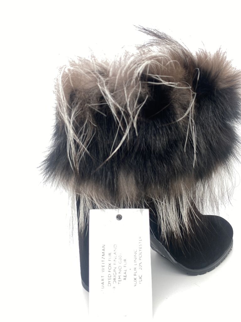 Black Fur Ankle Boots with Fluffy Trim