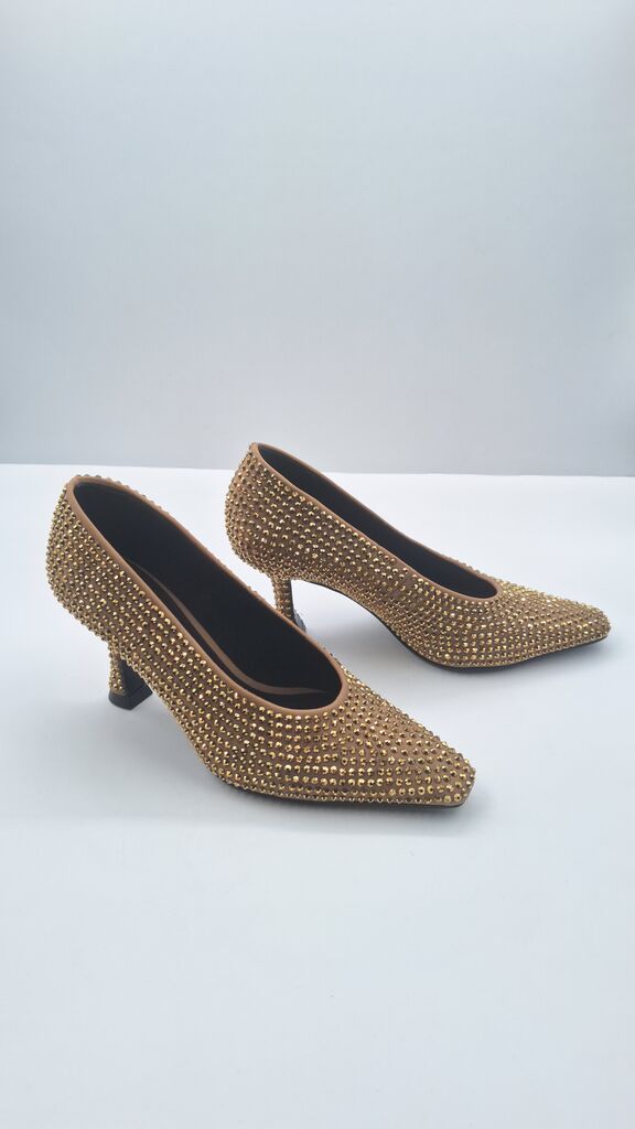 Gold Embellished Pumps with Mid Heel