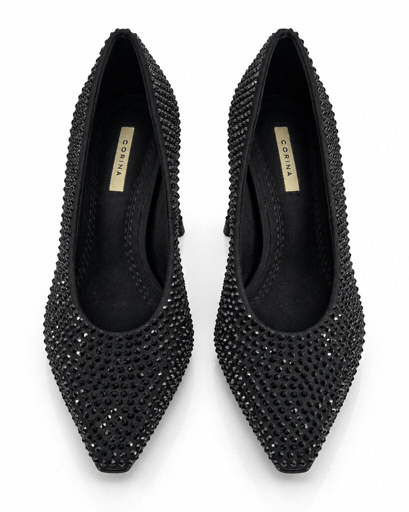 Black Embellished Pumps with Pointed Toe