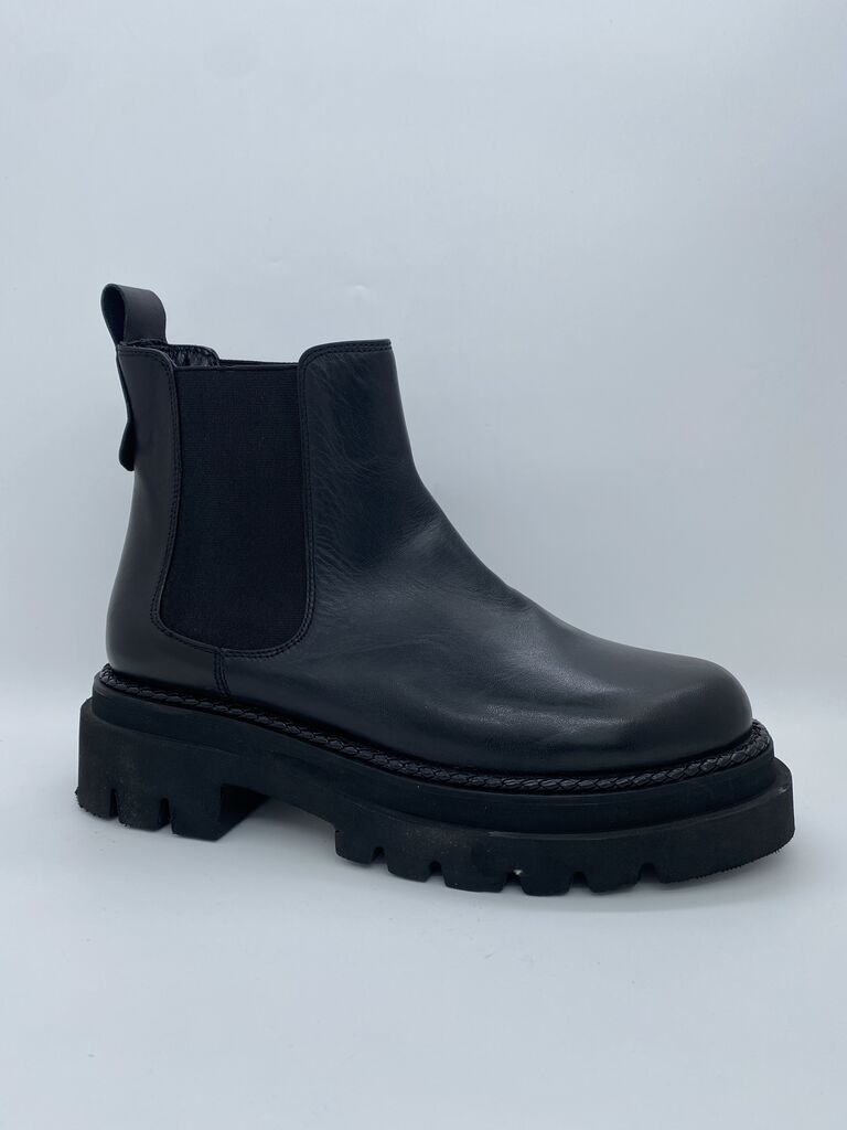 Black Leather Ankle Boots with Chunky Sole